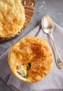 Chicken pot pie with carrot, grean peas and cheese. Royalty Free Stock Photo