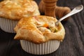 Chicken pot pie with carrot, grean peas and cheese. Royalty Free Stock Photo