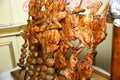 Chicken and potato kebabs are in wooden . Many Cooking Traditional Azerbaijan asting chicken Barbecue . Barbecue is prepared of