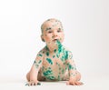 Chicken pox ailing infant on white background Royalty Free Stock Photo