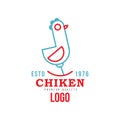 Chicken premium quality estd 1976 logo, retro badge for farm products food, packaging, shop, restaurant, grill vector