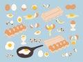 Chicken and quail eggs set. Flat illustration Royalty Free Stock Photo