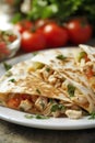 chicken quesadilla close-up on kitchen table Royalty Free Stock Photo