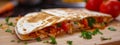 chicken quesadilla close-up on kitchen table Royalty Free Stock Photo