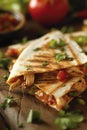 chicken quesadilla close-up on kitchen table Royalty Free Stock Photo