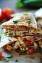 chicken quesadilla close-up on kitchen table Royalty Free Stock Photo