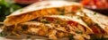 chicken quesadilla close-up on kitchen table Royalty Free Stock Photo