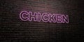 CHICKEN -Realistic Neon Sign on Brick Wall background - 3D rendered royalty free stock image