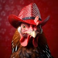 Chicken with Red hat. Funny animal Royalty Free Stock Photo