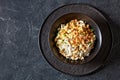 Chicken Rice Casserole in black bowl, top view Royalty Free Stock Photo