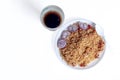 Chicken rice and coke or pepsi cool drink isolated on a white background. Top view