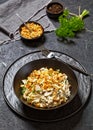 Chicken Rice Casserole in black bowl, top view Royalty Free Stock Photo