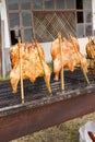 Chicken roast on grill.