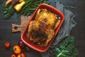 Chicken roasted with various season vegetables Royalty Free Stock Photo