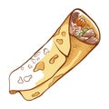 Chicken roll icon, traditional tasty stuffed wrap