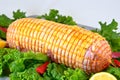 Chicken rolled meat enclosed in tied netting