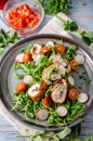 Chicken roulade with fresh salad Royalty Free Stock Photo