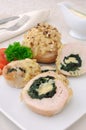 Chicken roulade stuffed with spinach and cheese Royalty Free Stock Photo