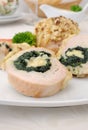 Chicken roulade stuffed with spinach and cheese Royalty Free Stock Photo