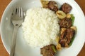 Chicken's liver stir fried onions and sesame with steamed rice