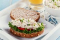 Chicken salad sandwich tomato salad ÃÂ¾n desk