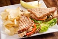 Chicken Salad Sandwich on Wheat Bread with Potato Chips Royalty Free Stock Photo