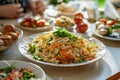 Chicken salad with shredded chicken meat and vegetables. Generative AI