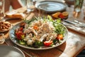 Chicken salad with shredded chicken meat and vegetables. Generative AI