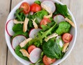 Chicken salad with turnips and rocket leaves Royalty Free Stock Photo