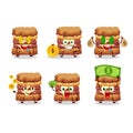 Chicken sandwich cartoon character with cute emoticon bring money