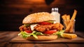 Chicken Sandwich With Lettuce, Tomato, and Cheese Royalty Free Stock Photo