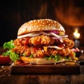 Chicken Sandwich on Wooden Cutting Board Royalty Free Stock Photo