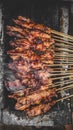 Chicken satay being grilled on a traditional grill on a cart. Sate is a typical dish of Madura, Indonesia