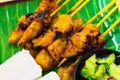Chicken satay with compact rice and atjar Royalty Free Stock Photo