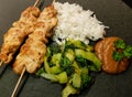 Chicken satay skewers Royalty Free Stock Photo