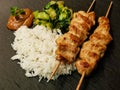 Chicken satay skewers Royalty Free Stock Photo