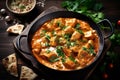 hot indian rice background sauce traditional butter dark masala chicken asian. Generative AI.