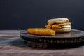 Chicken saussage mcmuffin with egg, and golden brown and crispy, hashbrowns