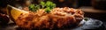 Chicken Schnitzel On Stone Rustic Pub Wide Panoramic. Generative AI Royalty Free Stock Photo
