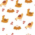 Chicken seamless pattern. Poultry and eggs background. Perfect elements for food or agriculture design. Ester. Vector cartoon Royalty Free Stock Photo