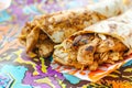 chicken shawarma readytoeat on a colorful paper wrap