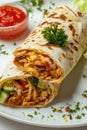 chicken shawarma wrap burrito isolated on white background Royalty Free Stock Photo