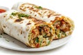 chicken shawarma wrap burrito isolated on white background Royalty Free Stock Photo