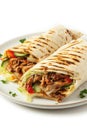 chicken shawarma wrap burrito isolated on white background Royalty Free Stock Photo