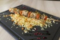 Chicken shish kebab and rice with vegetables Royalty Free Stock Photo