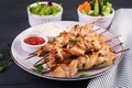 Chicken shish kebab. Shashlik - grilled meat and fresh vegetablesChicken shish kebab. Shashlik - grilled meat Royalty Free Stock Photo