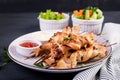 Chicken shish kebab. Shashlik - grilled meat and fresh vegetablesChicken shish kebab. Shashlik - grilled meat Royalty Free Stock Photo