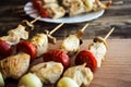 Chicken shish kebab with tomato and mushroom barbecue Royalty Free Stock Photo