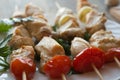 chicken shish kebab with tomato and mushroom barbecue Royalty Free Stock Photo