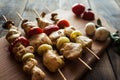 Chicken shish kebab with tomato and mushroom barbecue Royalty Free Stock Photo